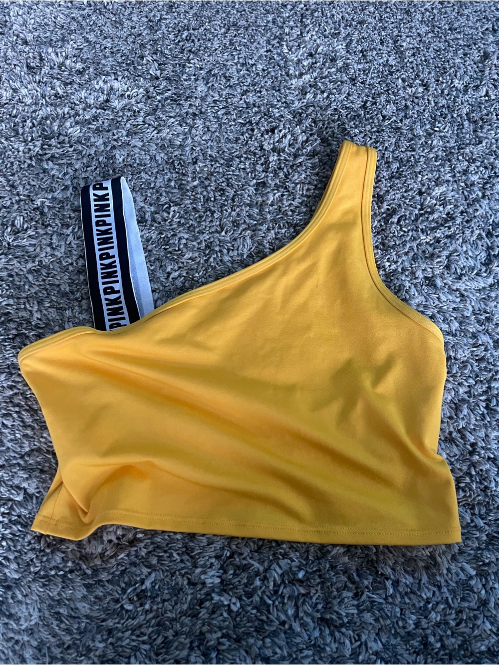 PINK Victoria's Secret Yellow One-Shoulder Branded Strap Crop Top
